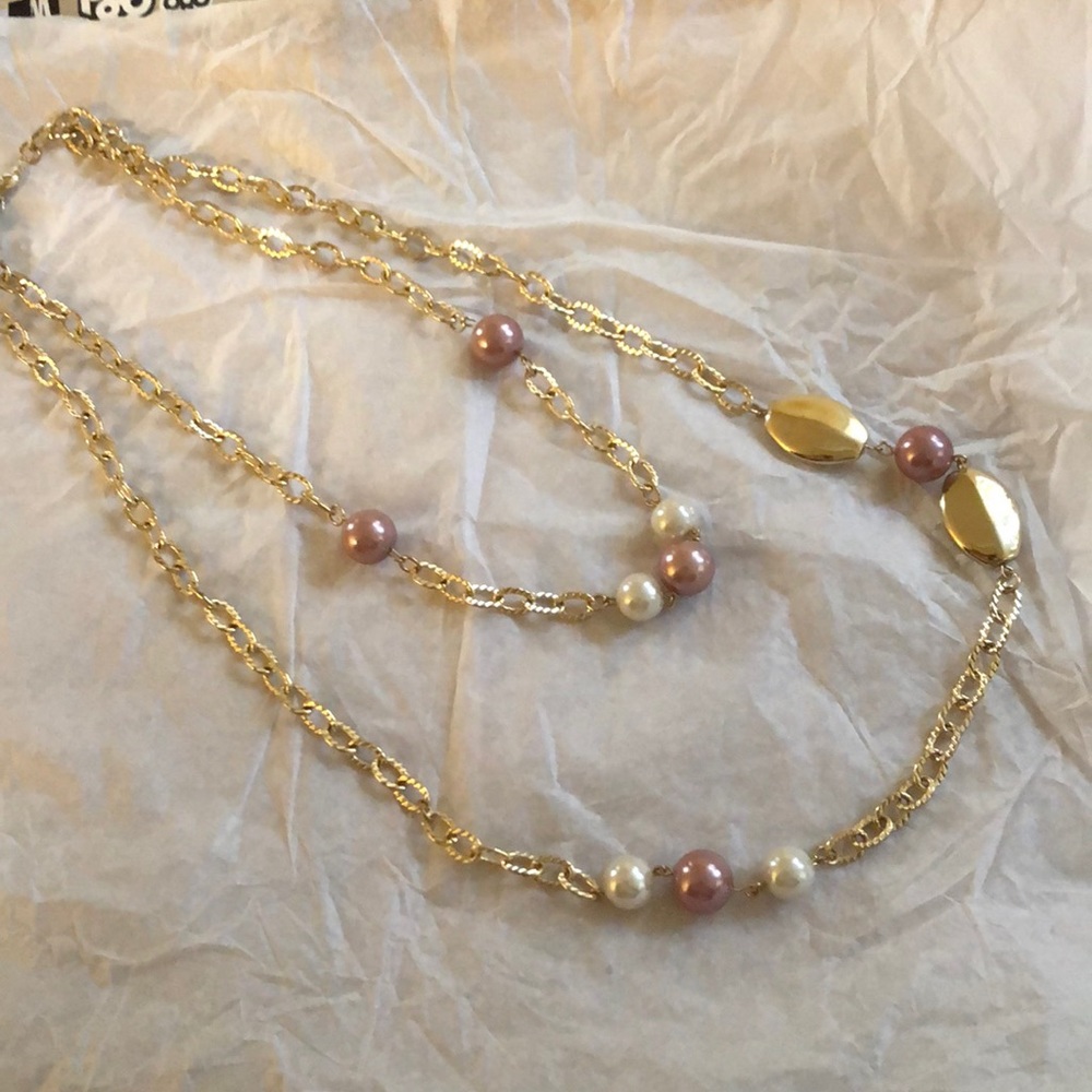 Beaded Gold Chain Necklace with Pearls